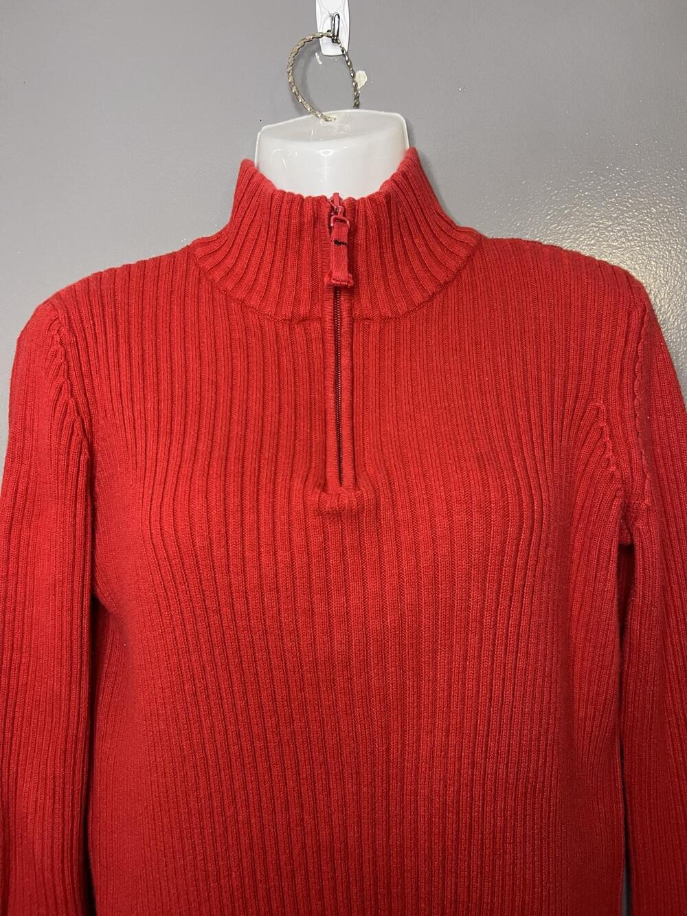 Vintage 90s DKNY Jeans Sweater Womens XL Red Ribbed Knit Mock Neck 1/4 Zip